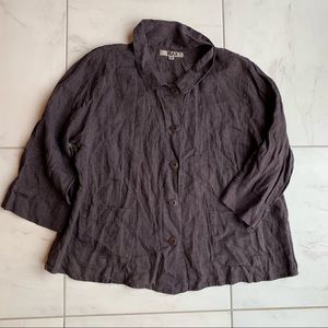 Flax linen button down shirt brown 3/4 sleeve